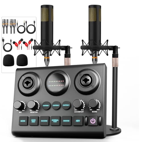 Image of Podcast Equipment Bundle for 2, Audio Mixer with Dynamic Podcast Microphone, 48V Phantom Power, Voice change for Recording, Streaming, Gaming, Tiktok, PC, Phone, Guitar