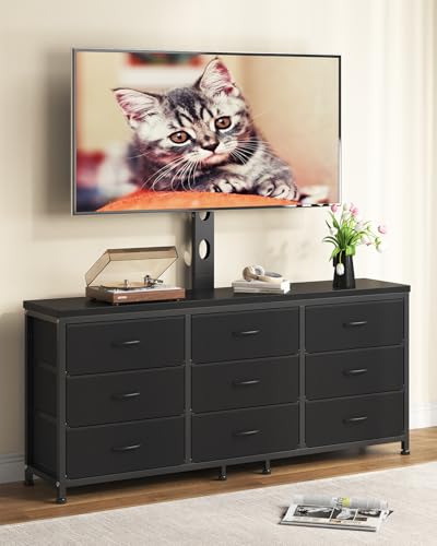 TV Stand with Mount for 32/55/65/75/85 inch TVs Entertainment Center with 9 Fabric Drawers Dresser Storage Height Adjustable Media Console
