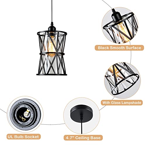 HMVPL Pendant Lighting Fixtures, Black Farmhouse Hanging Chandelier Lights with Glass Shade, Mini Industrial Ceiling Lamp for Kitchen Island Dining Room Over Sink Hallway Bedroom - Thumbnail 6