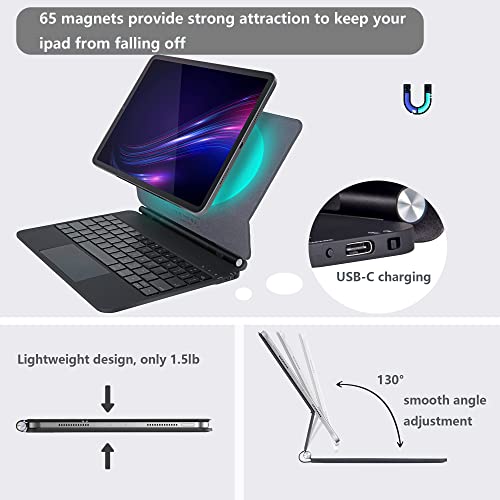 QUARK Magic Floating Keyboard Case iPad Air 11-inch (M3 2025 / M2 2024), iPad Pro 11-inch (4th,3rd,2nd,1st Gen) and 10.9" iPad Air (4/5 Generation) with Multi-Touch Trackpad/Backlit Keys, Black by QUARK - Image 3