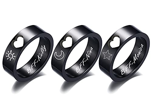 MZZJ Set of 3 Best Friend Ring Band Moon Sun Star Cloud Ring Big Sister Middle Sister Little Sister Ring Personalized Stainless Steel Heart Shape Cut Out Flat Stackable Knuckle Ring,Bridesmaid Gift