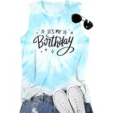 BANGELY Birthday Tank Top Women Happy Birthday to You Graphic Shirt Funny Party Gifts Summer Beach Vacation Sleeveless Top Blue