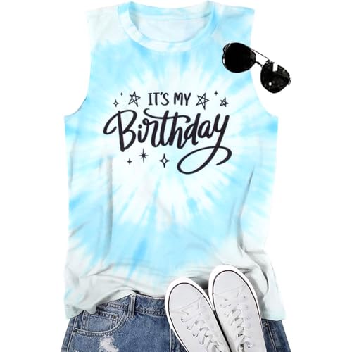 BANGELY Birthday Tank Top Women Happy Birthday to You Graphic Shirt Funny Party Gifts Summer Beach Vacation Sleeveless Top Blue