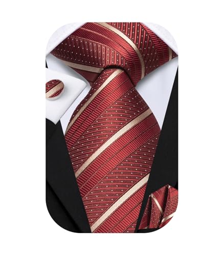 Image of Dubulle Silk Ties Set for Men Formal Paisley Striped Necktie Pocket Square Cufflinks 3PCS Sets Wedding Business Party