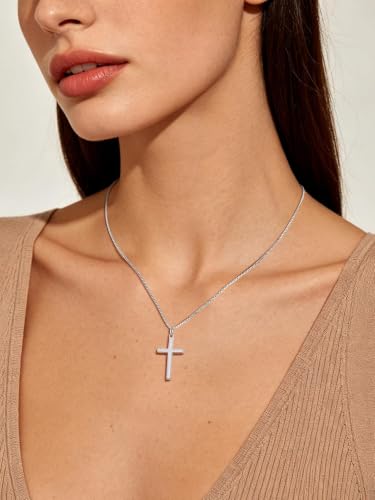 Image of U7 Cross Necklace for Women,Silver /14K Gold Plated Cross Necklace with 18-20 inch Box Chain,Tiny /Medium /Large Cross Pendant Necklace Religious Necklaces Christian Jewelry Gift for Her