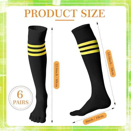 Sureio 6 Pairs Knee Thigh Toe Socks Toes Separated Cotton Striped High Athletic Socks Soccer Football2