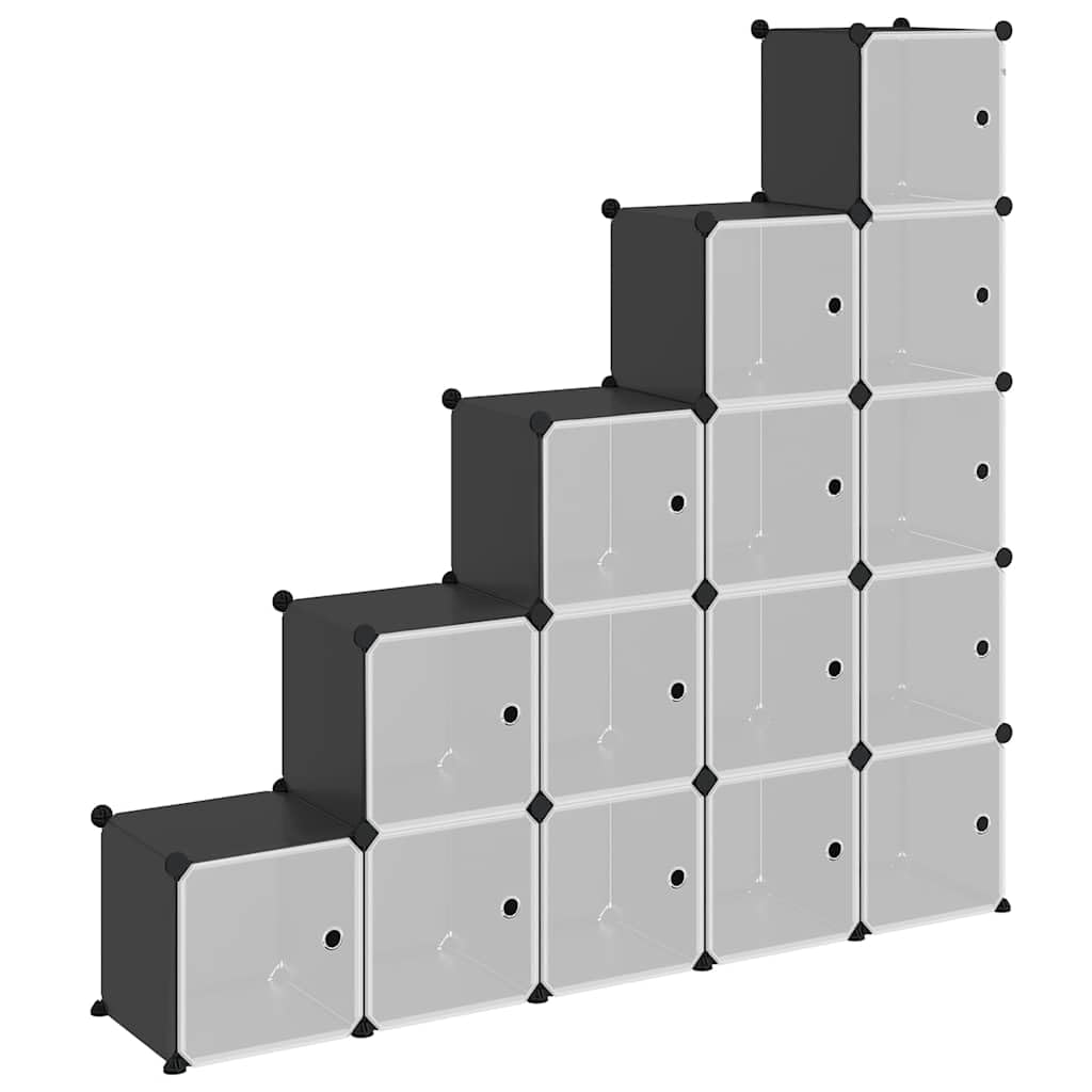 Solivagant Regalsystem mit 15 Würfeln und Türen Schwarz PP, Haushaltsbedarf,Aufbewahrung Ordnungssysteme,Kleideraufbewahrung,Schuhregale -schränke, 10.9 kg-340554