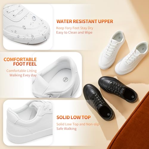 HYPOCRUTE White Leather Sneakers for Women Tennis Shoes Womens Fashion Sneakers Low Top Casual Shoes for Walking3
