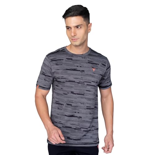 Image of TECHNOSPORT Men Polyester Regular Fit Half Sleeve Jacquard T-Shirt with Double Cool, Quick Dry & Anti Microbial for Sports, Running & Casual Use