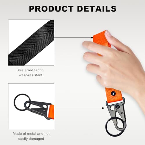 Image of Wevdn Car Key Chain, Fabric Metal Practical Multifunctional Motorcycle Keychain, Anti-Lost Keychain with O-Ring for Men Women (Orange-2PCS)