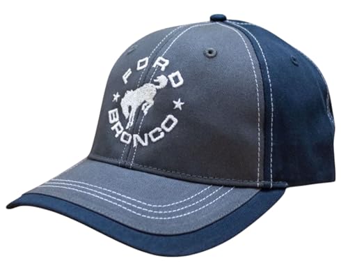 Ford Bronco Vintage Logo Dad Hat - Chino Twill Baseball Cap with Hook-and-Loop - Licensed Ford Motor Company Navy Blue