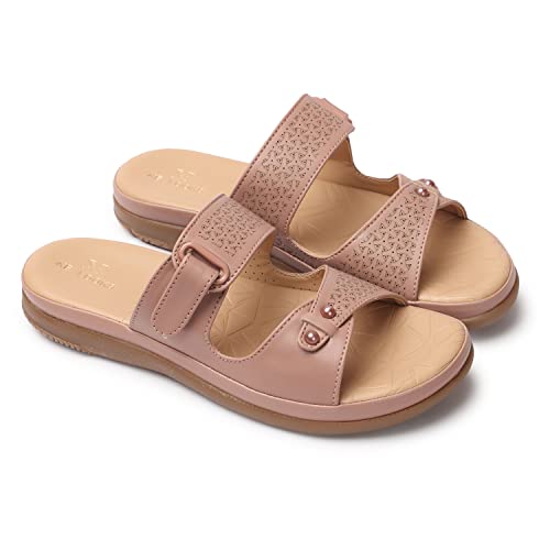 Image of XE Looks Women's Elegant Slip-On Sandals | Adjustable Velcro Straps with Modern Detailing | Stylish Perforated Design | Lightweight and Cushioned Doctor Slippers For Girls & Women