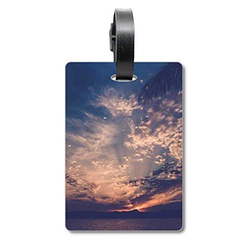 Étiquette valise motif nuages orange et bleu foncé pour bagage voyage