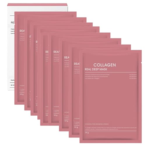 8 Piezas Bio Collagen Mask, Bio Collagen Real Deep Mask, Mascarilla Facial Colageno, Mascarilla Bio Colágeno Noche, Hidratación Profunda, Mejora de la Elasticidad Reduce Líneas Finas y Arrugas