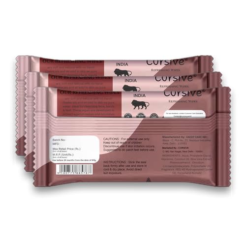 Image of Cursive Refreshing Face Wipes Daily Cleansing Facial Wipes 25N Each - Pack of 3 | Wet Wipes for Face | with Cedarwood & Vitamin E | Makeup Remover Wipes | Body wipes for women Men | Paraben & Alcohol Free | With Lid