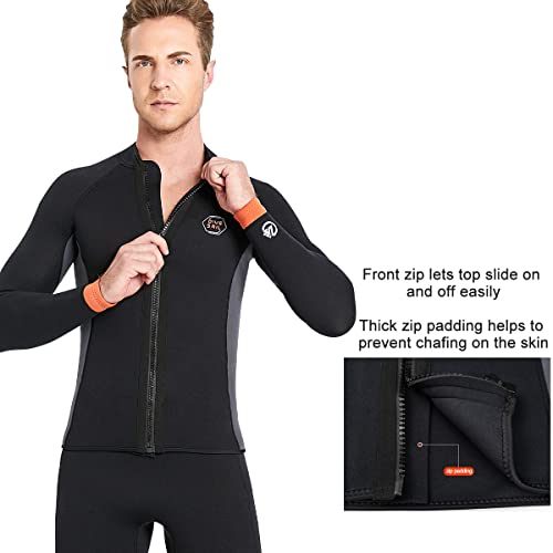Wetsuit Top 3Mm Neoprene Wetsuit Jacket Men Front Zip Long Sleeve Diving Suit For Swimming Surfing Snorkeling Kayaking Scuba Diving Xl Size #TOP4