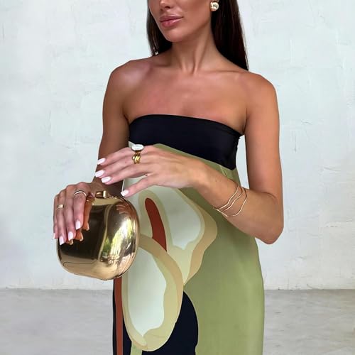Image of Women Y2k Strapless Maxi Dress Summer Backless Floral Long Tube Dress Off Shoulder Cocktail Party Dress