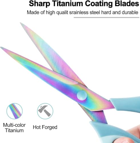 Image of Scissors Set with Titanium Coated Stainless Steel Blades | Set of 3 | Multi-Color Scissors with Soft Grip Handles for Paper, Fabric, Ribbon, Crafting, Office, School & Home Use