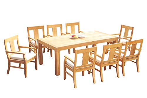 9-Pc Outdoor Teak Dining Set: 86" Rectangle Table & 8 Osbo Arm Chairs #TOP6