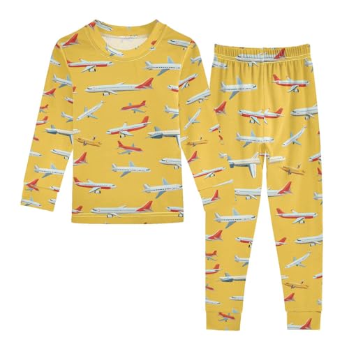 ALAZA Airplane Yellow Pajamas Long Sleeve Sleepwear 2-Piece Pajama Set