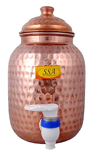 SHIV SHAKTI ARTS Handmade Pure Copper Hammered Water Pot/Tank Capacity 2 Litre