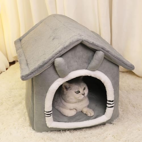 犬 ペットドーム ペットハウス ベッド 猫 快適 ストレス解消 折り畳み 取り外し可能 通年 家の造型 半密閉式 ドーム型 室内用 昼寝 滑り止め お洒落 あったか 柔らか ペット犬 フワフワ 多機能 M:42*40*32cm(推奨体重:6kg以内)