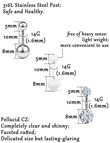 Goerhsjie Belly Button Navel Piercing Kit for Women Men 14G 14 Gauge Surgical Stainless Steel Bellybuttons Ring Percinging Kits Set