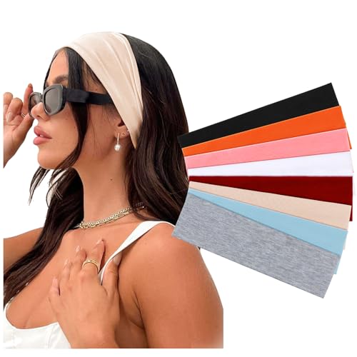 Image of DRESHOW 8 Pack Sports Headbands for Women Non-Slip Stretchy Fashion HairBand Curly Hair Headband Soft Hair Accessories for Daily Wear Workout Yoga Running