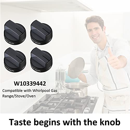 Image of W10339442 Whirlpool Stove Knobs, Cooktop Surface Burner Control Knobs Black Replacement Compatible with Whirlpool Gas Range /Stove /Oven, Replaces WPW10339442 PS11753188 (4packs)