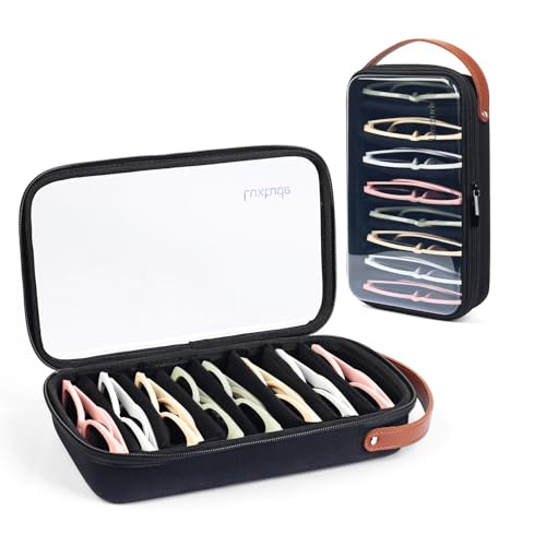 Luxtude Travel Sunglasses Organizer Case for Women Men Glasses Case Multiple Pairs with Adjustable Slots Hard Shell Sunglass Storage Cases Clear Eyeglass Organizer for Multiple Glasses