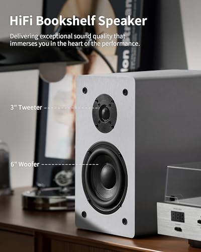 Image of ANGELS HORN Hi-Fi Bluetooth Turntable with Speakers, AT-3600L Record Player | Bookshelf Speakers, Built-in Phono Preamp, Belt Drive 2-Speed, Pitch Control, Aluminum Alloy Plinth