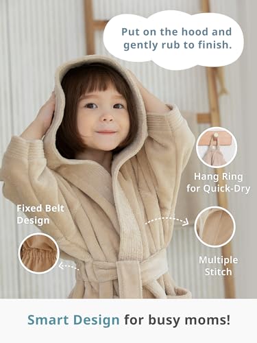 Konny Kids Bathrobes, Hooded Towel, Oeko-TEX Certified Bathrobes, Ultra Soft, Quick-Dry Washcloth for 3-5Y Baby Boys & Girls3