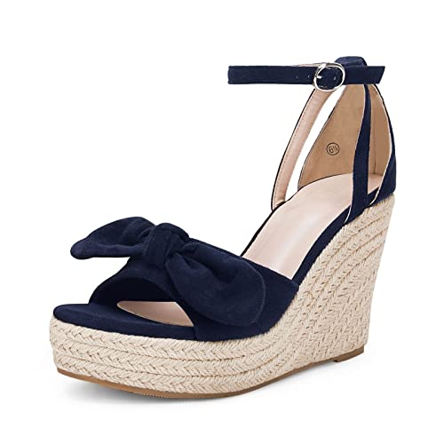 Rilista Womens Wedge Platform Sandals Cute Bowknot Open Toe Espadrille High Heels Buckle Ankle Strap Summer Shoes