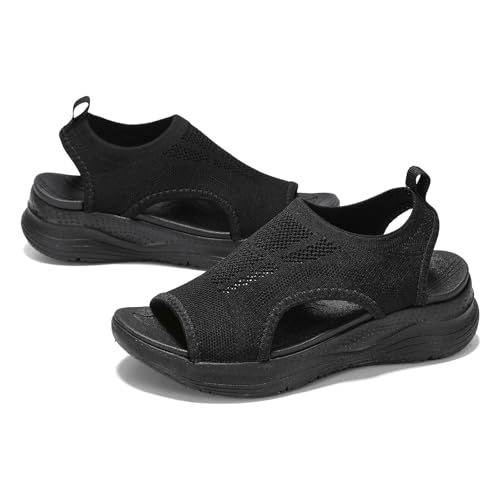 GoodValue Womens Comfortable Orthopedic Sandals Arch Support Ladies Walking Sport Athletic Sandals Open Toe Slip On Plantar Fasciitis Platform Dress Sandal 2 Inches Heel by GoodValue - Used condition - US$27.56