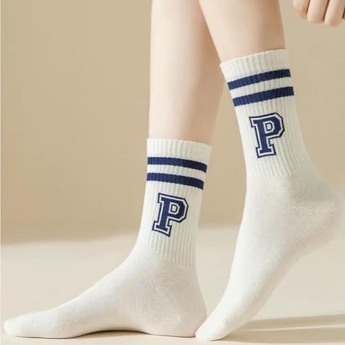 3 pairs - spring and summer all-cotton sports outer socks, medium tube personality Korean letter long socks4