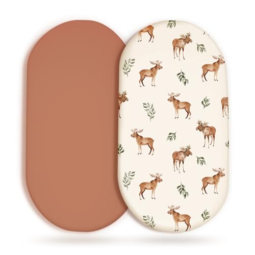 Stretchy Ultra Soft Fitted Bassinet Sheet Set 2 Pack, Universal Fit for Bassinets Baby Cradle Moses Basket Oval Rectangle Mattress Safe and Snug, Elk Stylish Print