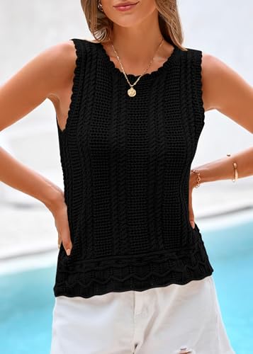 KIRUNDO Beach Vacation Clothes for Women Spring Summer Crochet Sweater Vest Tank Tops Cover Ups Resort Cruise Outfits 2025(Black, Small) - Image 8
