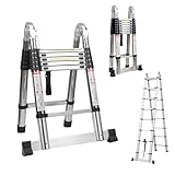 BSD MY HOMEX Escalera Telescópica de Tijera 5 Metros de Aluminio Soporta 150 kg, Plegable De retracción Multiusos...