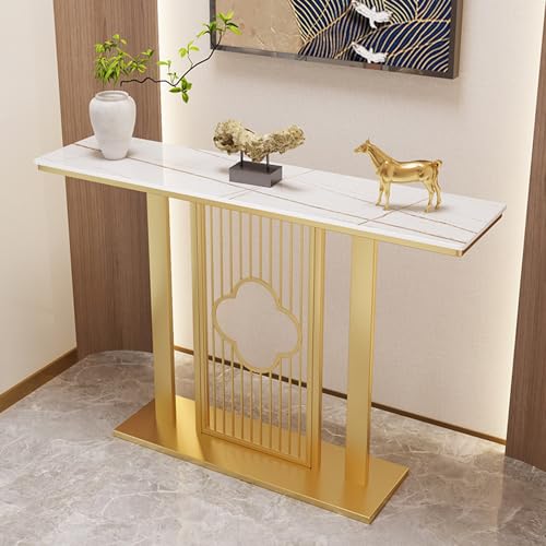 Mesa consola para entrada rectangular estrecha con marco dorado moderno 1