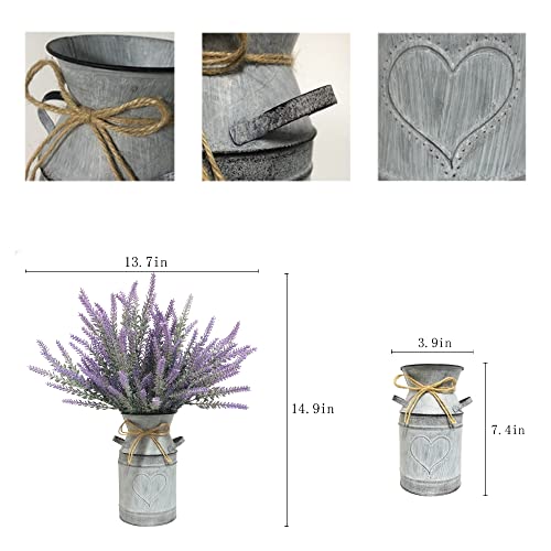 Lesing Artificial Lavender Flowers With Vase Fake Lavender Plants In Decorative Metal Vase Rustic Vintage Flowers For Home Farmhouse Decoration (Heart,Purple) #TOP4