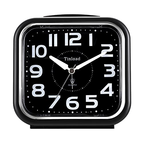 5.5 Large Analog Alarm Clock Silent Non Ticking, Gentle Wake, Beep Sounds, Increasing Volume, Battery Operated Snooze and Manual Light, Easy Set, Black (Best for Elder)