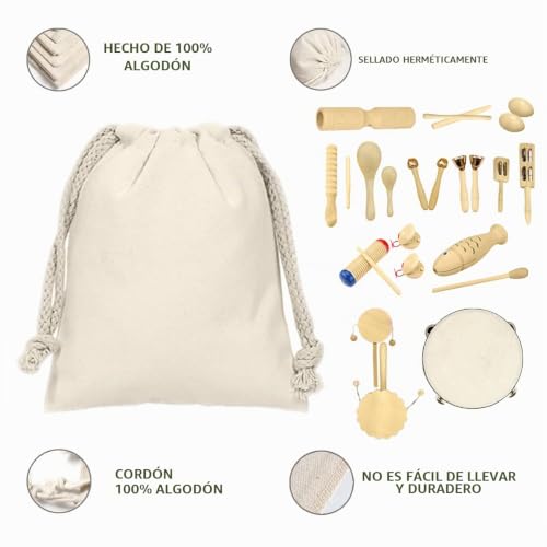Miniatura 7 de Ulifeme Instrumentos Músicales Infantiles, 27pcs Percusion Musicales Madera Set Para Infantil, Niños Y Bebe, Madera 100 Puro De Juguete Musical, Kit De Ritmo De Percusión Premium Y Bolsa De Algodón