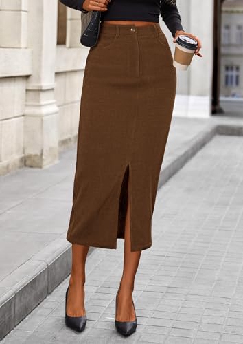 PRETTYGARDEN Corduroy Skirt Women Fall Fashion 2025 High Waisted Pencil Midi Skirts Business Casual Work Office Winter Outfit