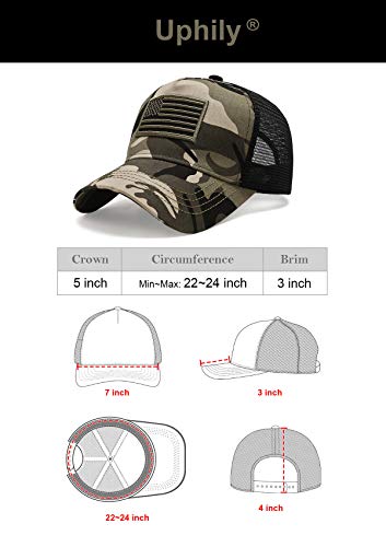 Uphily Army Camo Us American Flag Trucker Cap - Camouflage Mid Profile Curved Bill Patriotic Mesh Dad Hat For Men Or Women #TOP2