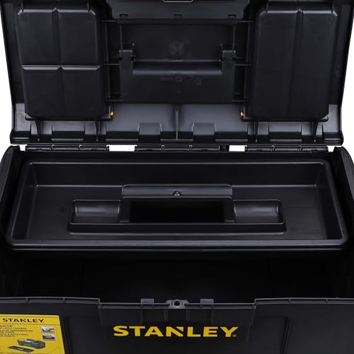 STANLEY Werkzeugbox/Werkzeugkoffer leer Werkzeugkasten - Werkzeugkiste (49 x 27 x 24 cm, Werkzeugorganizer mit Schnellverschluss, schwere Ausführung, Trolley mit ergonomischem Griff) 1-79-217