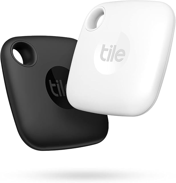 Tile Mate (2022) Bluetooth Item Finder, 2 Pack, 60m finding range, works with Alexa & Google Home, iOS & Android Compatible, Find Keys, Remotes & More, White/Black