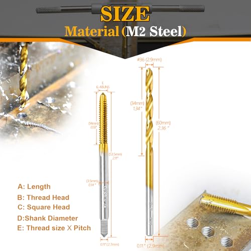 Image of 6-48 UNS Tap and 2.9mm Drill Bit Kit, M2 HSS Drill and Tap Set, Combination of Drill and Tap Kit for Metal