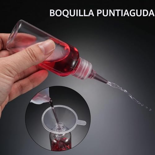 Miniatura 6 de Gaomoeny 10 Piezas Botellas Pequeñas De Plástico 5 Piezas 100 Ml, 5 Piezas 60 Ml , Botella Dispensadoras De Exprimir Vacía, Con Embudos, Etiquetas, Bolígrafos