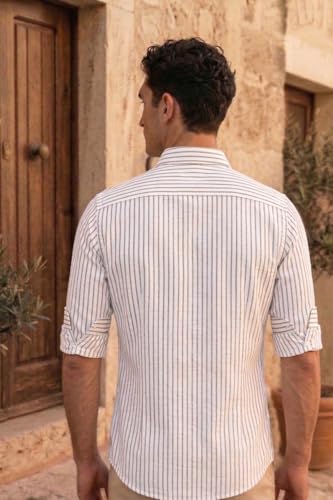 Image of Louis Philippe Men's Slim Fit Signature Oxford Easy Care, Natural Stretch Full Sleeve Stripe Casual Shirt