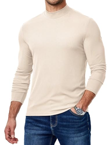 Mens Mock Turtleneck T Shirts Long Sleeve Slim Fit Shirts Casual Ribbed Knited Tops Thermal Pullover Undershirts